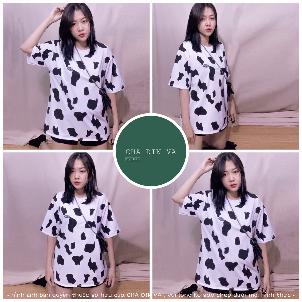 Áo bò sữa ❤️ Áo thun unisex trắng đen, áo thun bò sữa tay lỡ from rộng. ẢNH - CLIP chính chủ CHADINVA