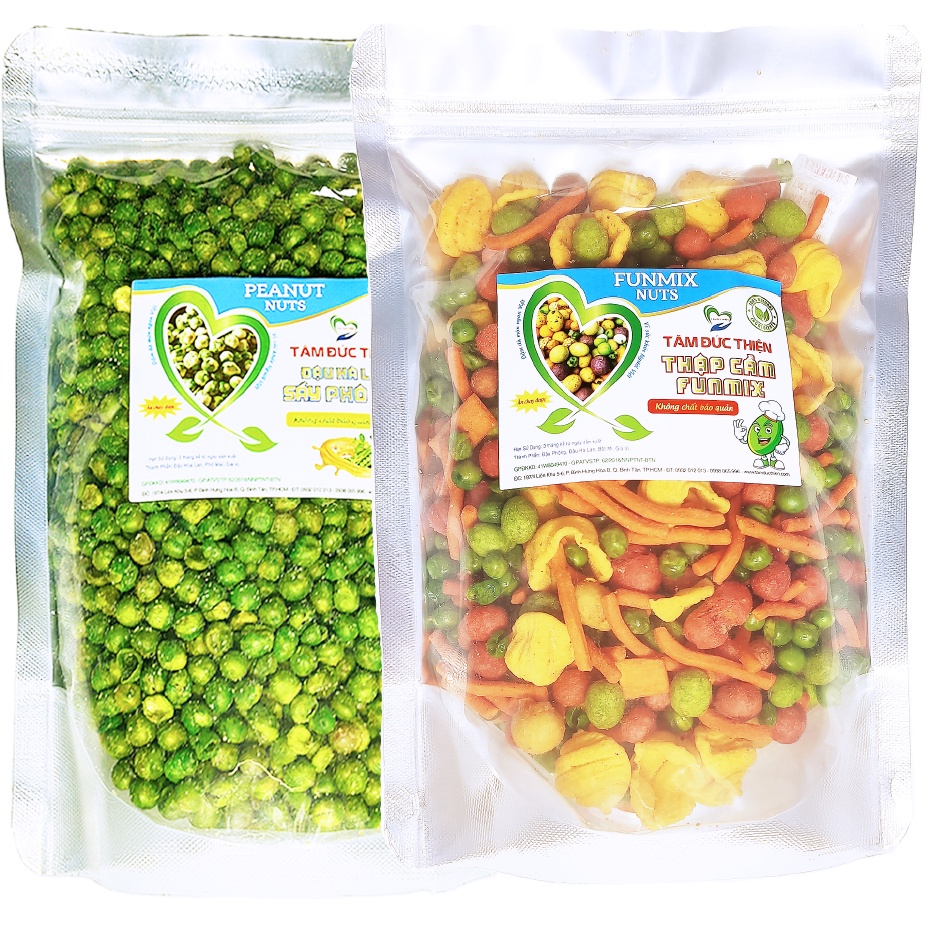 Combo 2 Túi 2 Vị: Đậu Hà Lan Sấy Phô Mai 500GR + Ngũ Cốc Thập Cẩm Funmix 405GR Tâm Đức Thiện