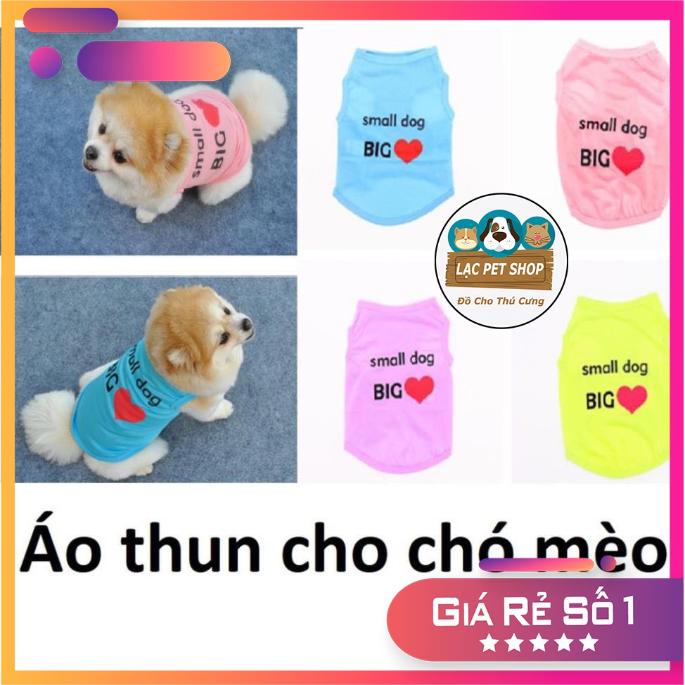 Áo thun chó mèo hình tim loại áo mùa hè không tay Small Dog Big love - Màu ngẫu nhiên