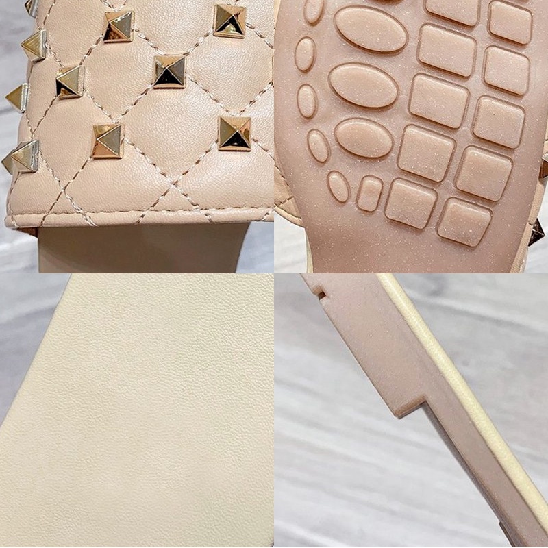 Big Size Dép Nữ đi biển Đế Bằng Đính Đinh Tán Mũi Vuông Thời Trang Mùa Hè