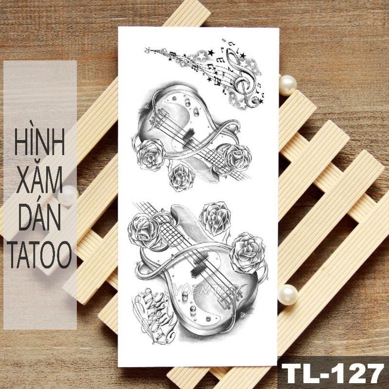 Hình xăm tatoo cây đàn ghita size vừa tl127