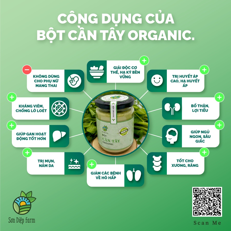 Bột cần tây organic nguyên chất 100% từ Đà Lạt - Bột cân tây detox  - thanh nhiệt cơ thể, đẹp da - Sơn Diệp Farm