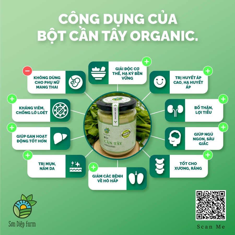 Bột cần tây organic nguyên chất 100% từ Đà Lạt - Bột cân tây giảm cân, thanh nhiệt cơ thể, đẹp da - Sơn Diệp Farm