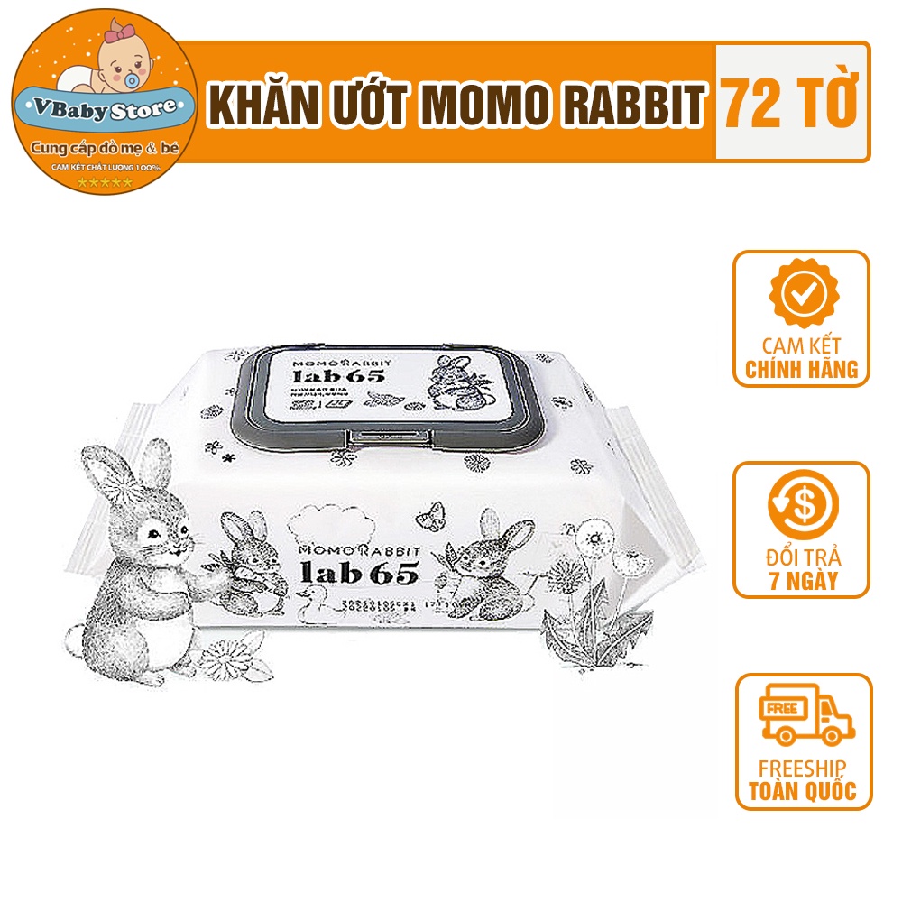 Khăn ướt -Khăn giấy ướt Momo Rabbit Hàn Quốc Lab65 72 tờ thành phần tự nhiên an toàn sử dụng