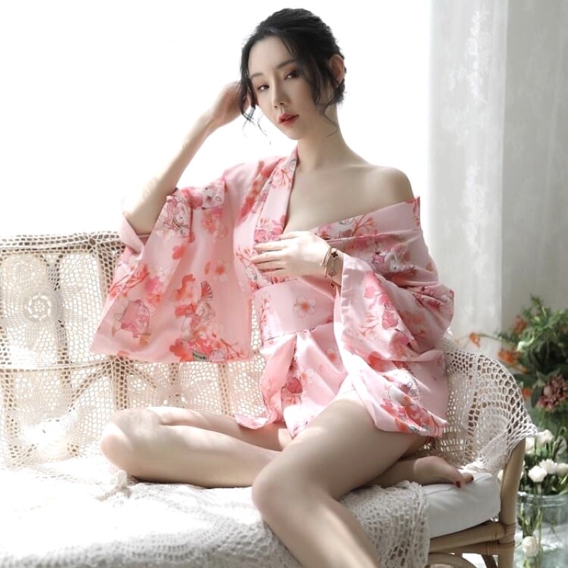 Bộ Kimono Hồng Hoa Đào Cosplay Cô Gái Nhật Bản Dễ Thương