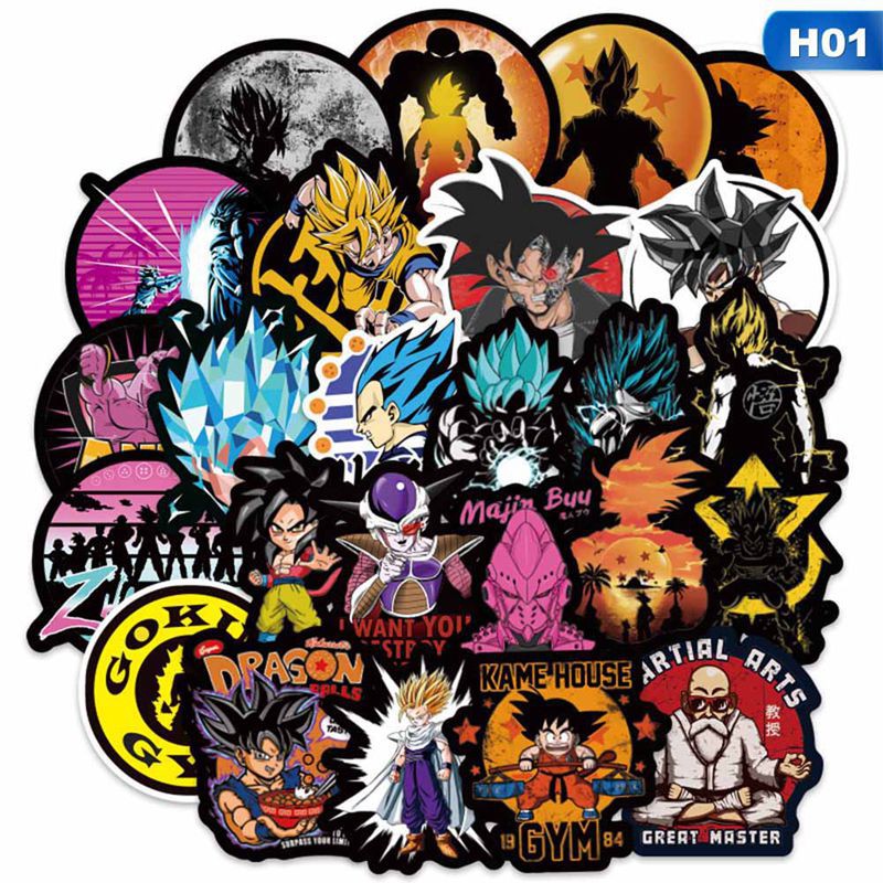 100 sticker dán trang trí hình phim hoạt hình Dragon Ball Super Saiyan Goku cá tính