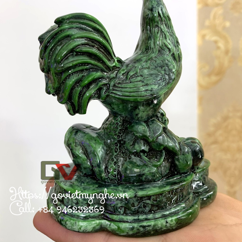 Tượng đá trang trí phong thủy con gà trống trang trí phong thủy để bàn làm việc - Cao 12cm - Màu xanh lục bích