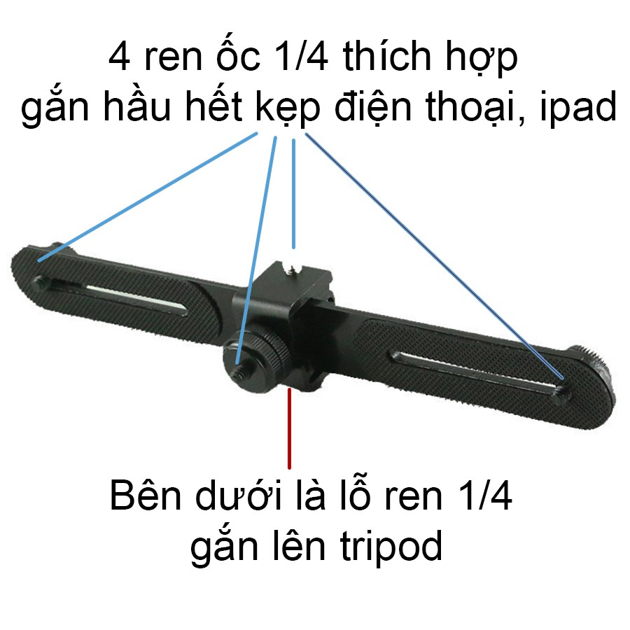 Phụ kiện giá đỡ, thanh nối đa năng gắn đến 4 điện thoại lên tripod hỗ trợ livestream, quay video nhiều điện thoại cùn...