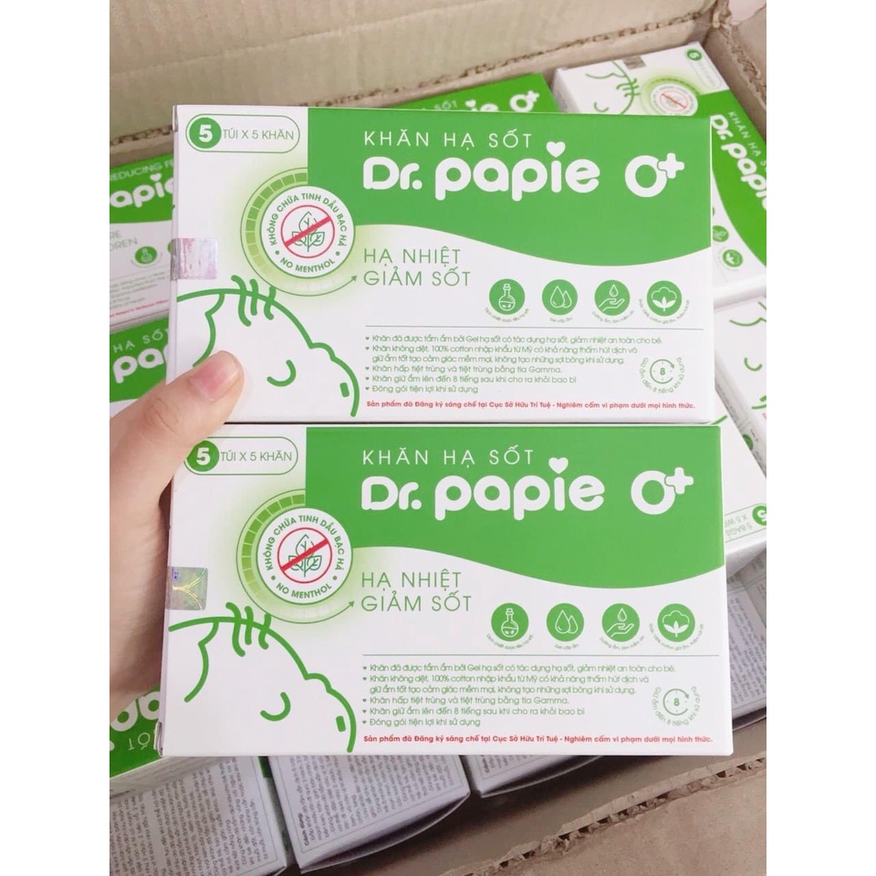 Khăn Lau Hạ Sốt 0+ Dr Papie Cho Bé Hạ Nhiệt Giảm Sốt Ngăn Ngừa Co Giật Hộp 25 Chiếc