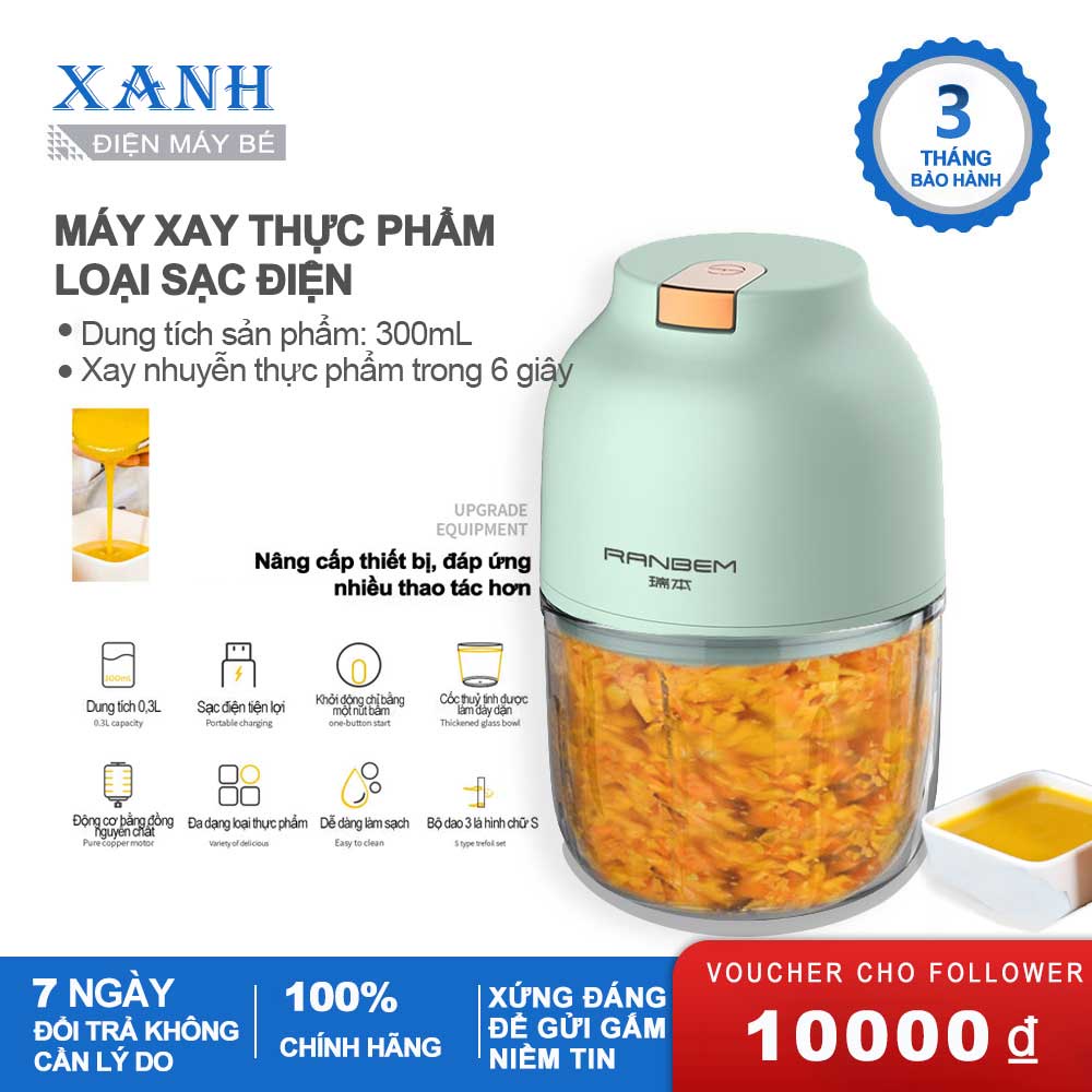 Máy Xay Mini Cầm Tay, Xay Tỏi Ớt Không Dây Dung Tích 300ml Tặng Kèm Dây Sạc USB -BH 3 tháng