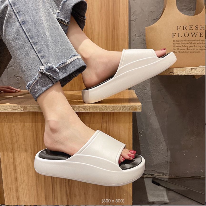 Dép quai ngang nam nữ bánh mì ulzzang EVA độn đế cao 3cm bản đúc nguyên khối siêu nhẹ