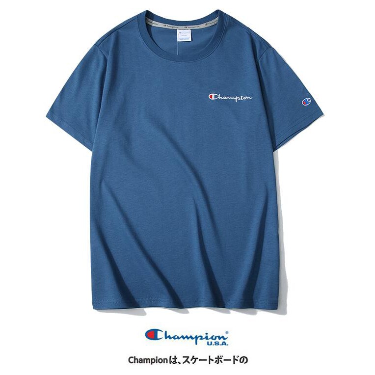 Áo thun cotton ngắn tay thêu chữ champion thời trang cho nam nữ