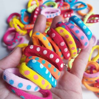 Túi 50 dây cột tóc màu chấm bi (đường kính 2.5cm,3.5cm,4cm)