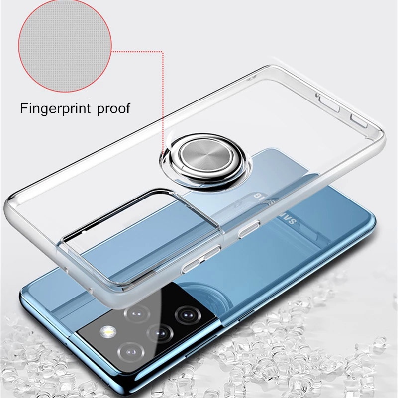 Ốp Điện Thoại Trong Suốt Kèm Móc Xỏ Ngón Nam Châm Cho Samsung S10 5G S20 S21 Plus Note 10 Plus 20 Ultra