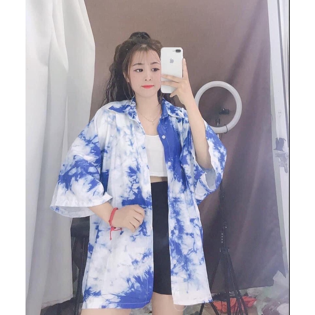 A010 Áo sơ mi loang cỡ rộng nam nữ unisex kiểu dáng Hàn Quốc, áo tay lỡ vải thô kate vảy sơn cá tính oversize Ulzzang | BigBuy360 - bigbuy360.vn