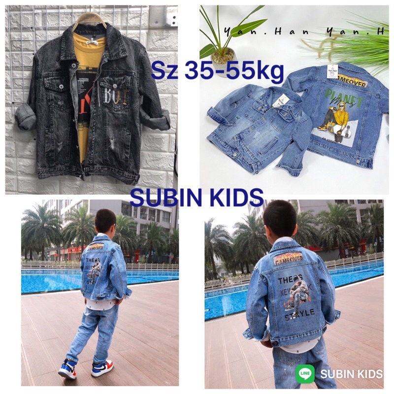 (ảnh thật) áo khoác bò jeans bé trai  SBAB001 size 35-50kg Áo khoác jean khói chất lừ cho bé (hàng có sẵn)