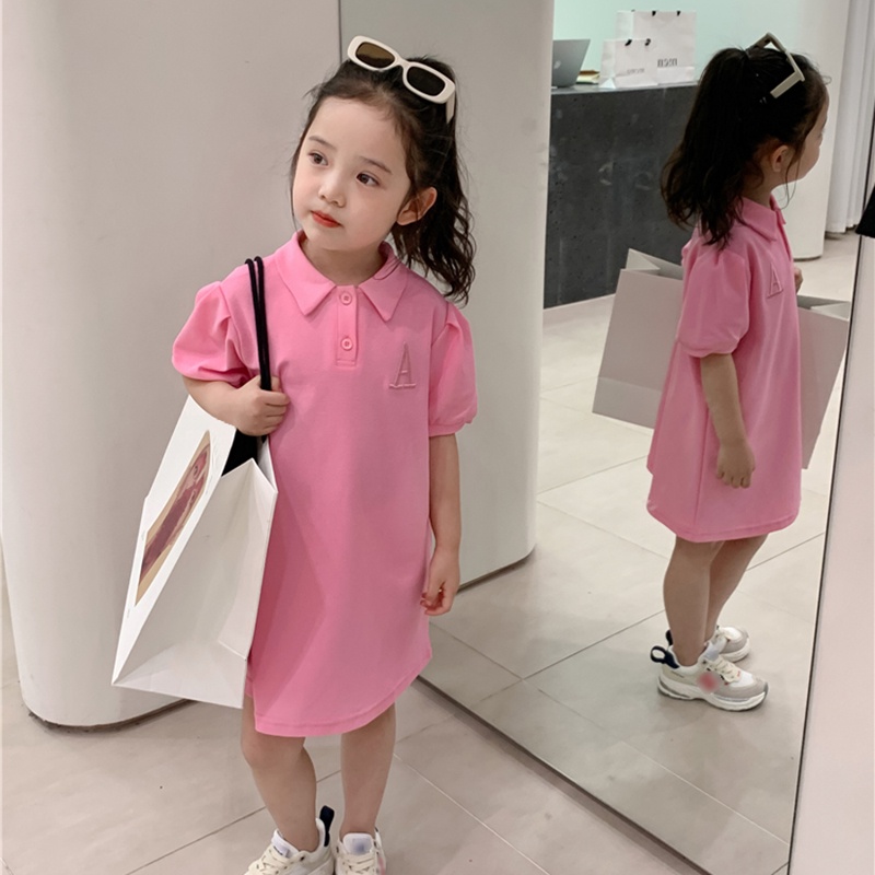Đầm Tay Ngắn Cổ Bẻ Thêu Họa Tiết Thời Trang Mùa Hè Cho Bé Gái