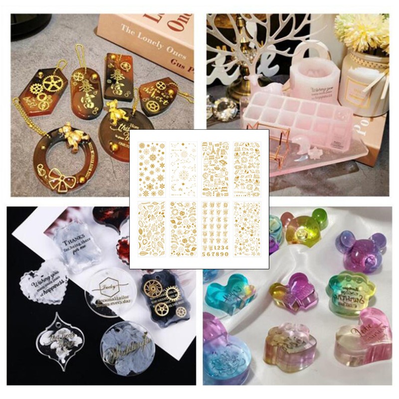 Set 8 Tấm Sticker Nhựa Resin Epoxy Uv Làm Đồ Trang Sức Thủ Công Diy