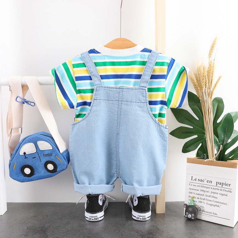 (Video) Set quần yếm lửng bò jean cộc tay ngắn tay hè bodysuit cho bé trai