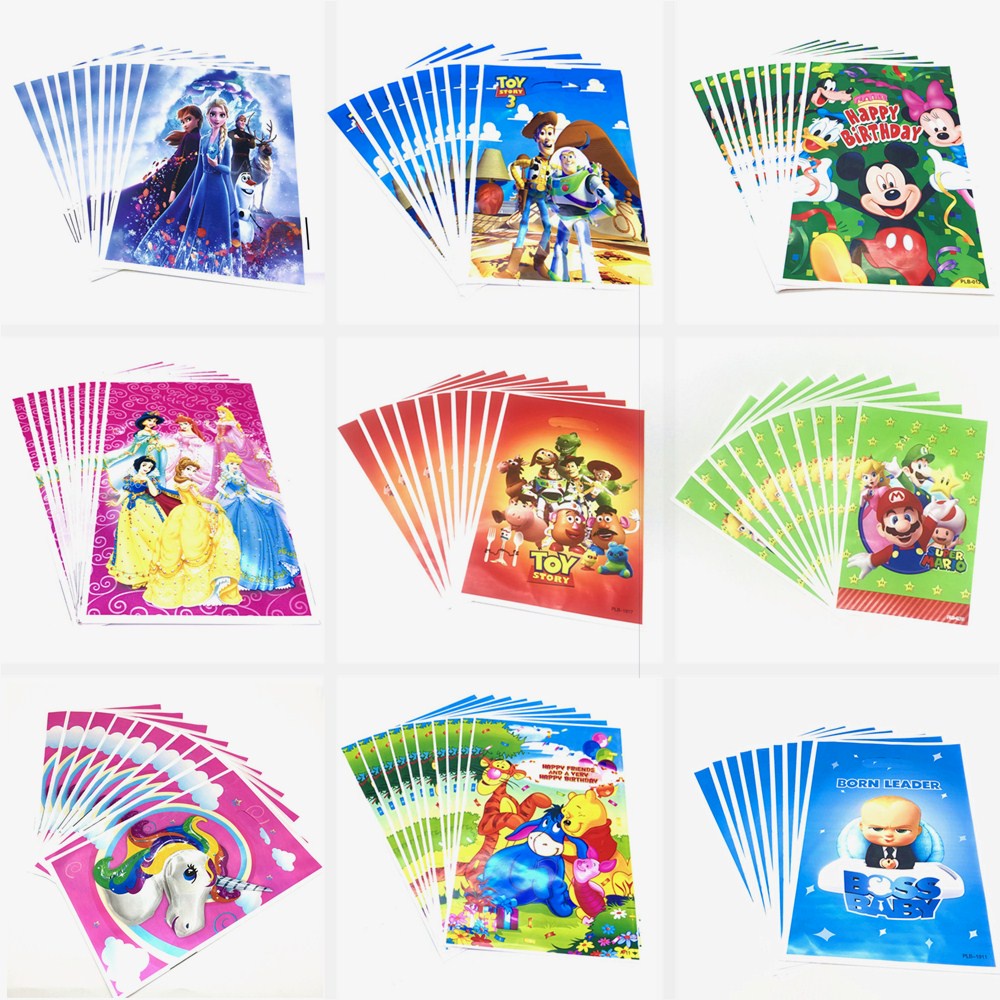 Set 10 Túi Đựng Quà Sinh Nhật Họa Tiết Hoạt Hình Cho Bé
