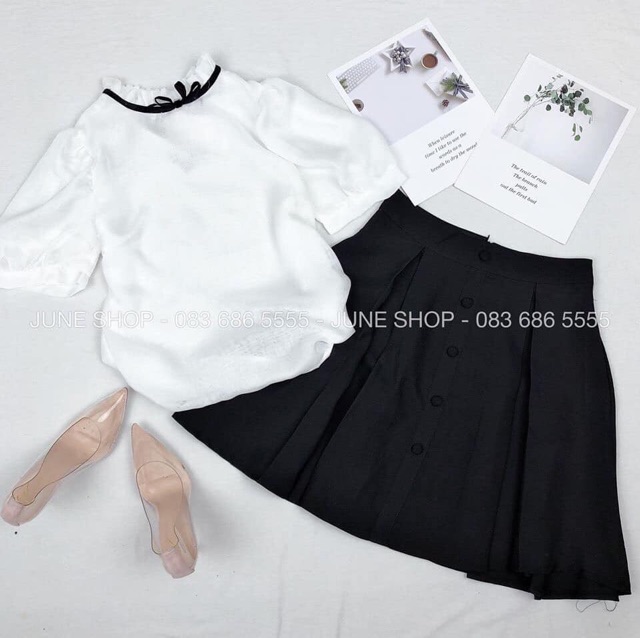 [KÈM ẢNH THẬT]ÁO TRẮNG KATE NƠ ĐEN