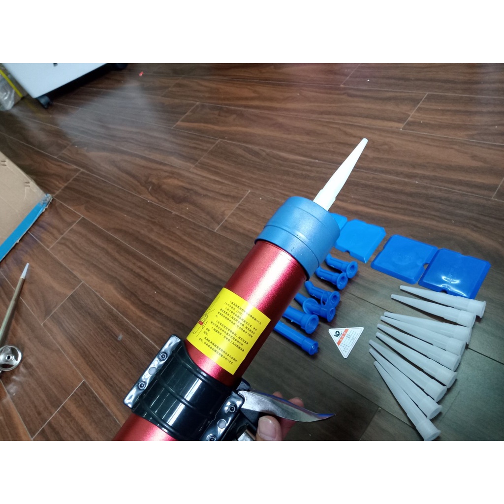 Súng bắn keo silicone bằng hơi, khí bắn keo dạng tuýp và apollo 300ml tặng compo bộ vòi đi keo, bộ vuốt, tai nối