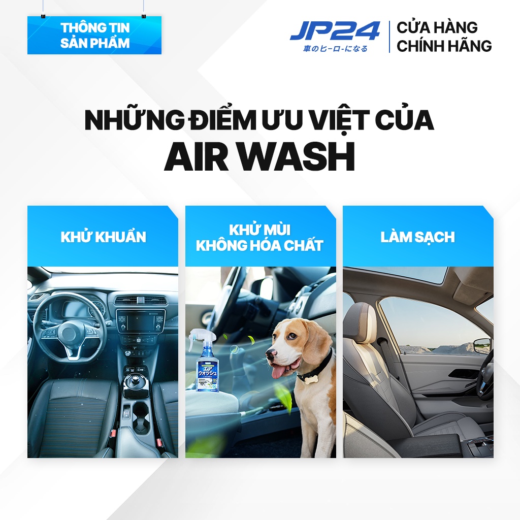 Chai xịt khử mùi và vệ sinh nội thất xe ô tô JP24 Air Wash 300ml