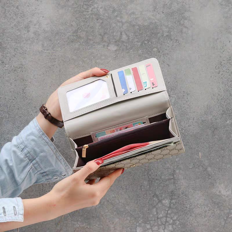 Ví Da Dài Cầm Tay Hai Ngăn Có Khóa Kéo In Họa Tiết Phong Cách Âu Mỹ Dễ Phối Đồ Cho Nữ