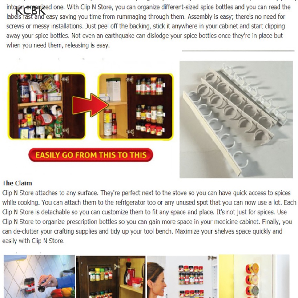 KC Kitchen Storage Rack Wall Mount Spice Bottle Rack Plastic Clip Rack Cabinet Door BK