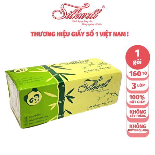 Giấy ăn gấu trúc Silkwell 160 tờ 3 lớp khăn giấy gấu trúc siêu dai không tẩy trắng hàng chính hãng