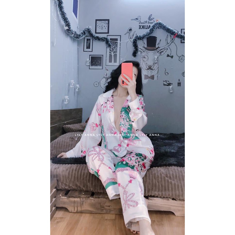 Set Đồ Bộ Pizama Ngủ Pijama Nữ Lụa Satin Cao Cấp Phối Tay Dài Quần Dài Độc Đáo Siêu Sang (Kèm Hình Thật) | BigBuy360 - bigbuy360.vn