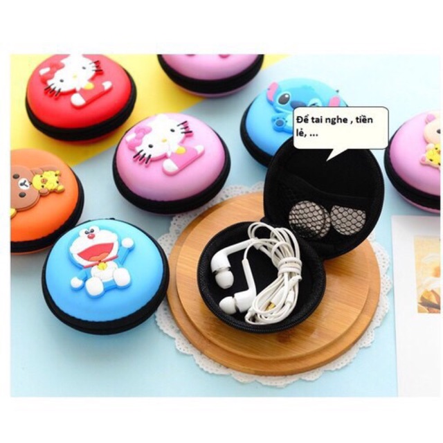 Ví đựng tiền xe/tai nghe/cáp USB thiết kế hoạt hình Hàn Quốc dành cho nữ