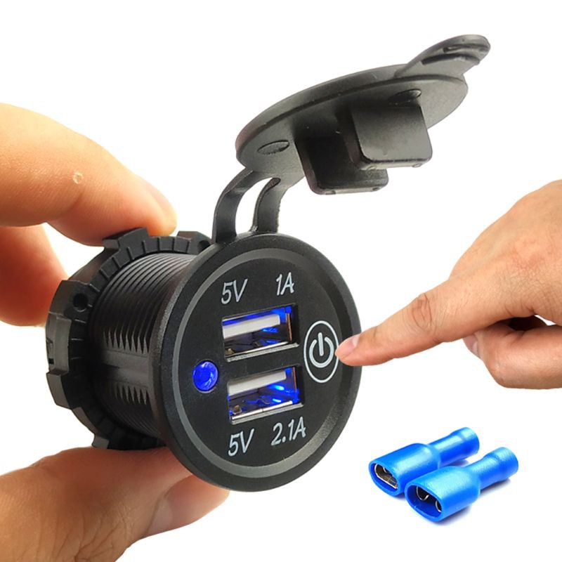 Cóc sạc 12V/24V gắn xe oto/moto tích hợp 2 cổng USB đa dụng tiện lợi chất lượng cao