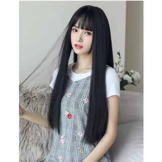tóc giả nữ nguyên đầu thẳng dài, tóc mái thưa (8268)