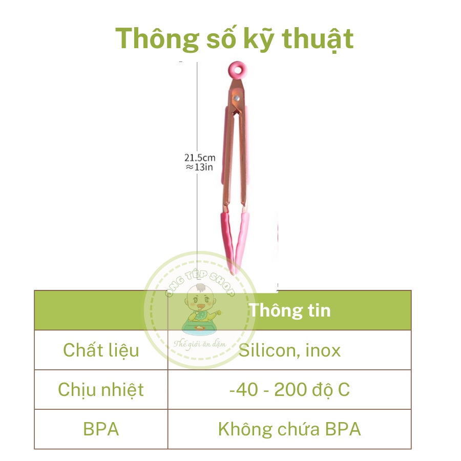 Kẹp gắp thức ăn bằng inox bọc silicon size 21cm