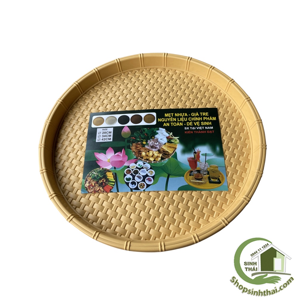 Mẹt nhựa giả mây đựng bún đậu size đại 52cm màu vàng - Khay nhựa tròn