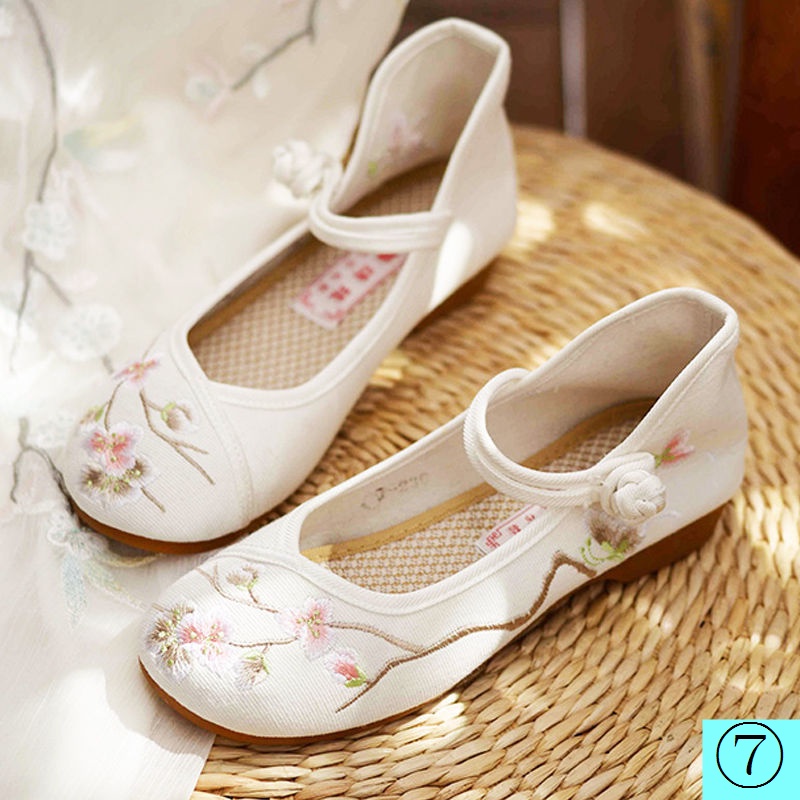 Giày Búp Bê Đế Thấp Mũi Tròn Thêu Họa Tiết Phong Cách Trung Hoa Thanh Lịch Cho Nữ