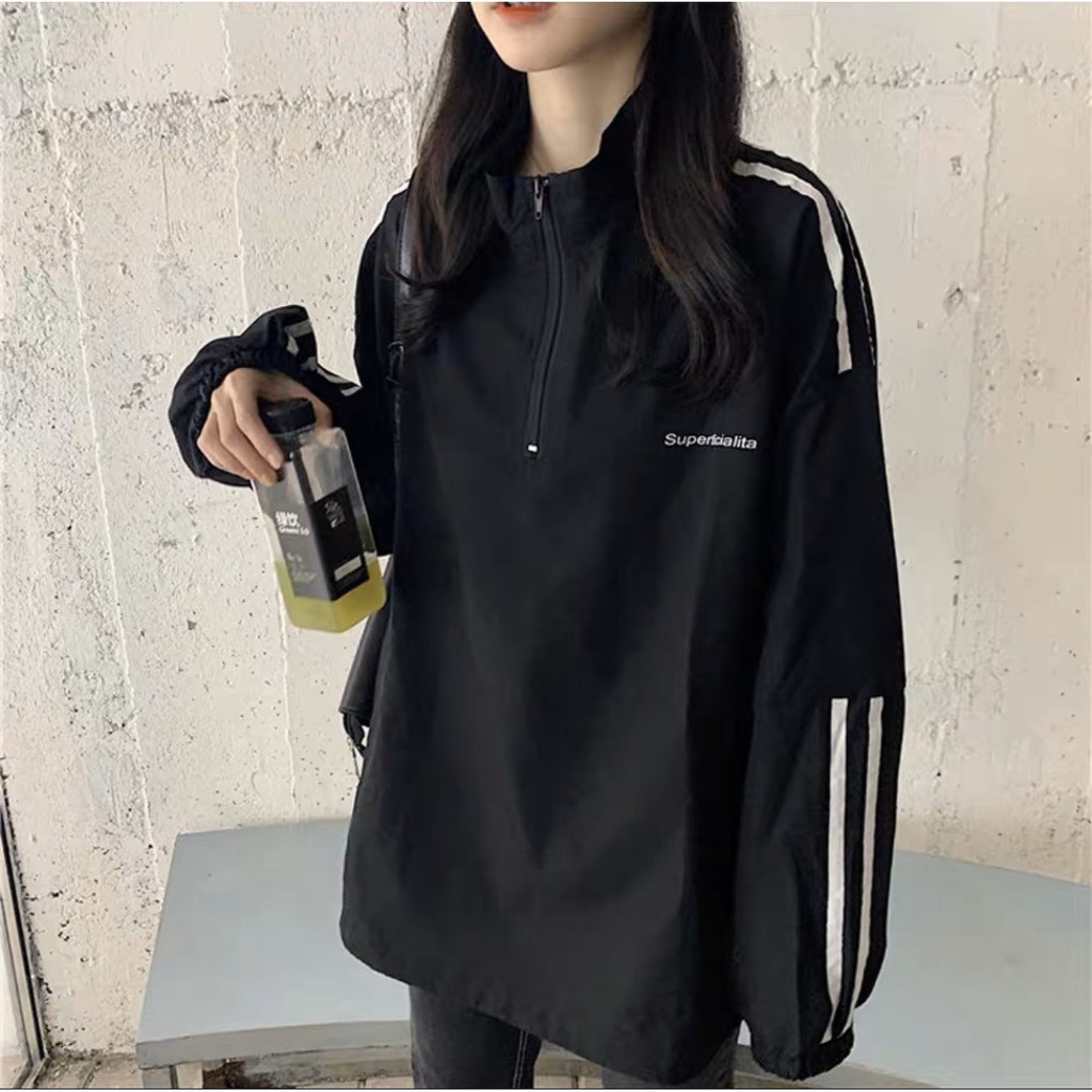 [ Mã FAMAYWA giảm 10K đơn 50K] Áo khoác jacket chui đầu phong cách thể thao 2 màu đen trắng | BigBuy360 - bigbuy360.vn