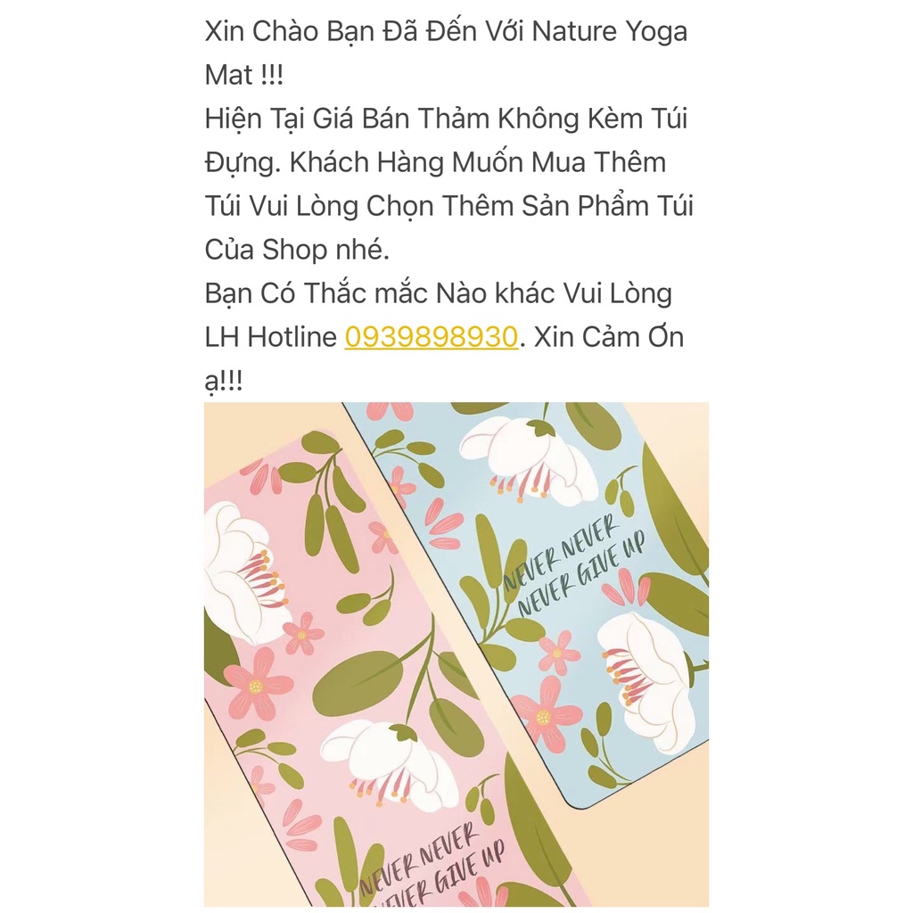 Đệm tập Yoga cao su cao cấp “Never Giver Up” Phiên Bản mới từ Nature Yoga Mat