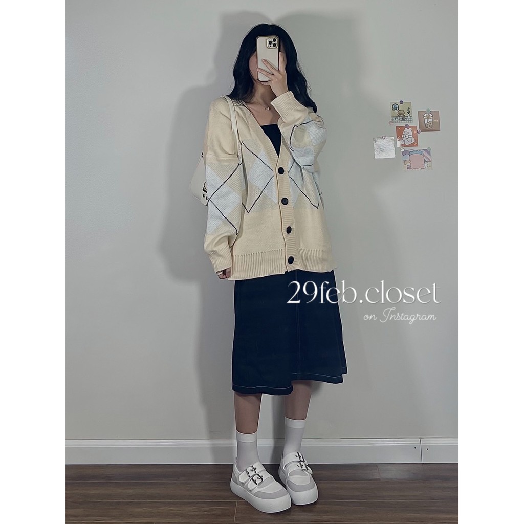 Áo khoác cardigan len kẻ trám to oversize dày dặn hàng loại 1 VER.2 (Ảnh video 29feb chụp) | BigBuy360 - bigbuy360.vn