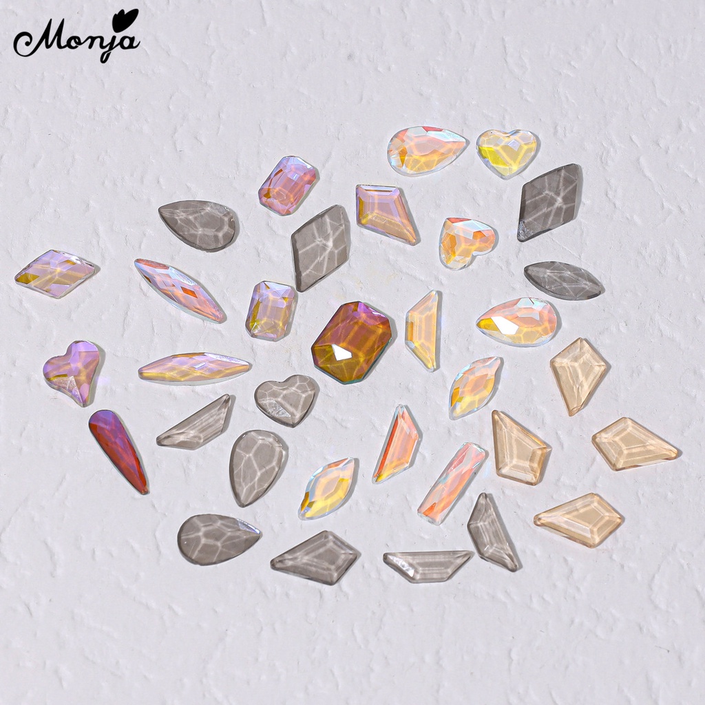 Túi 30 đá đính trang trí móng tay nghệ thuật MONJA aurora 3D AB hình dạng hỗn hợp đáy dẹt DIY thời trang