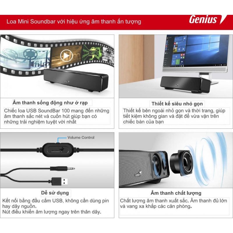 Loa thanh GENIUS SoundBar 100, cổng USB
