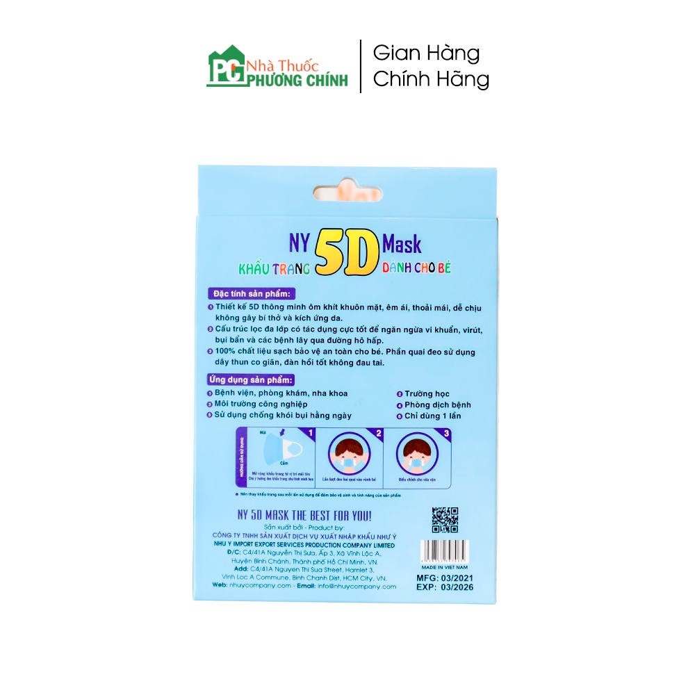 Khẩu Trang Trẻ Em 5D Như Ý Vừa Vặn Khuôn Mặt, Chất Liệu Cao Cấp Bảo Vệ Đường Hô Hấp - Hộp 10 Cái