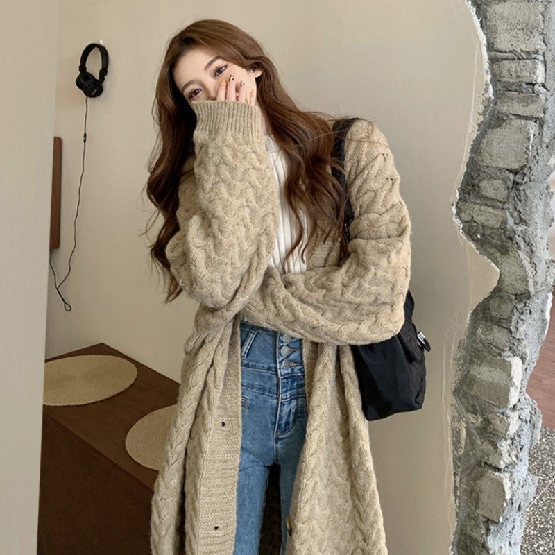 Áo khoác len nữ, áo cardigan form rộng dáng dài phong cách Hàn Quốc