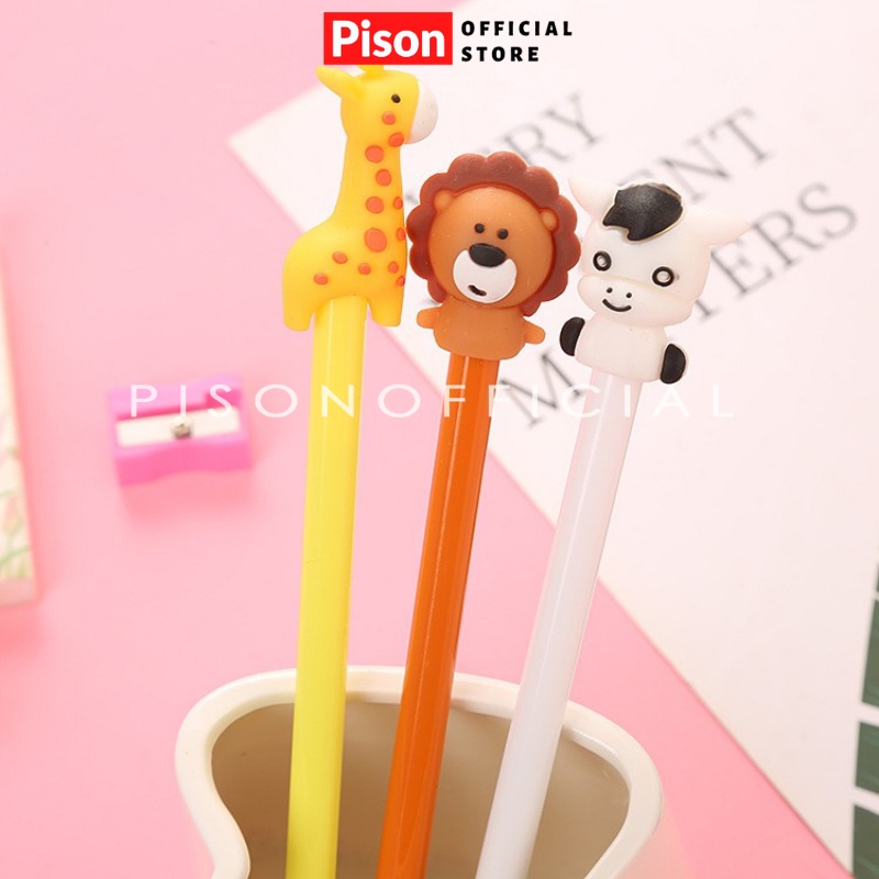 Bút bi nước mực gel hình Bò hươu sư tử Pison, mực đen ngòi kim 0.38mm - SP0723 - 1 cái