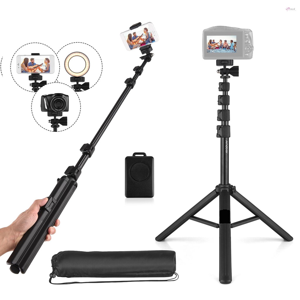Gậy Chụp Ảnh Selfie Musd Andoer ZP100B Có Thể Kéo Dài Kèm Remote Điều Khiển BT 180° Cổ & 360° Đầu Xoay Gắn Điện Thoại Di Động Hỗ Trợ Chụp Hình Selfie