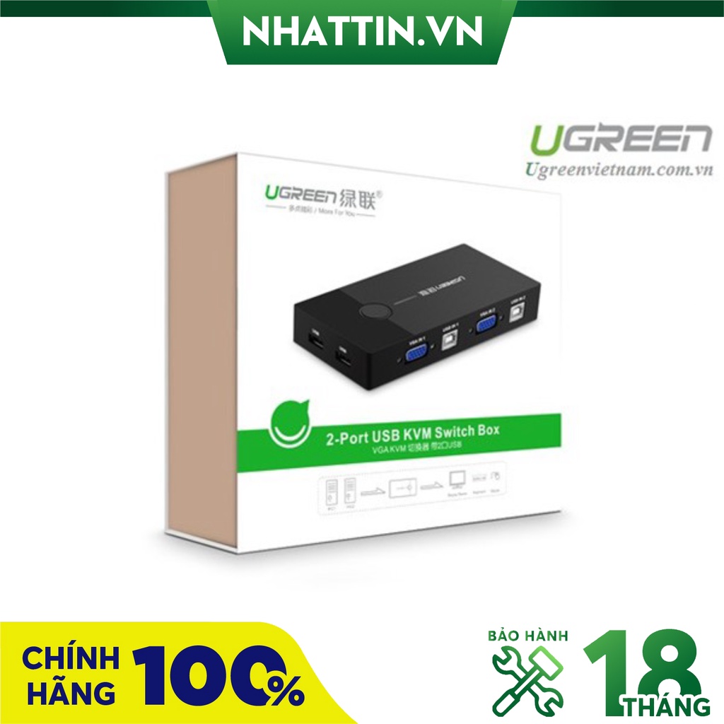 Bộ chuyển tín hiệu 2 CPU dùng 1 Màn hình KVM Switch USB Chính hãng Ugreen 30357 cao cấp