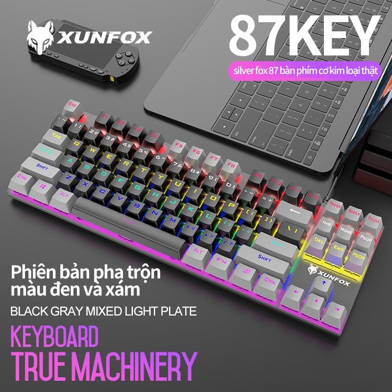 Bàn phím cơ  có dây trục màu xanh lá cây, bề mặt kim loại phát sáng dùng cho máy tính để bàn laptop máy cây chơi game