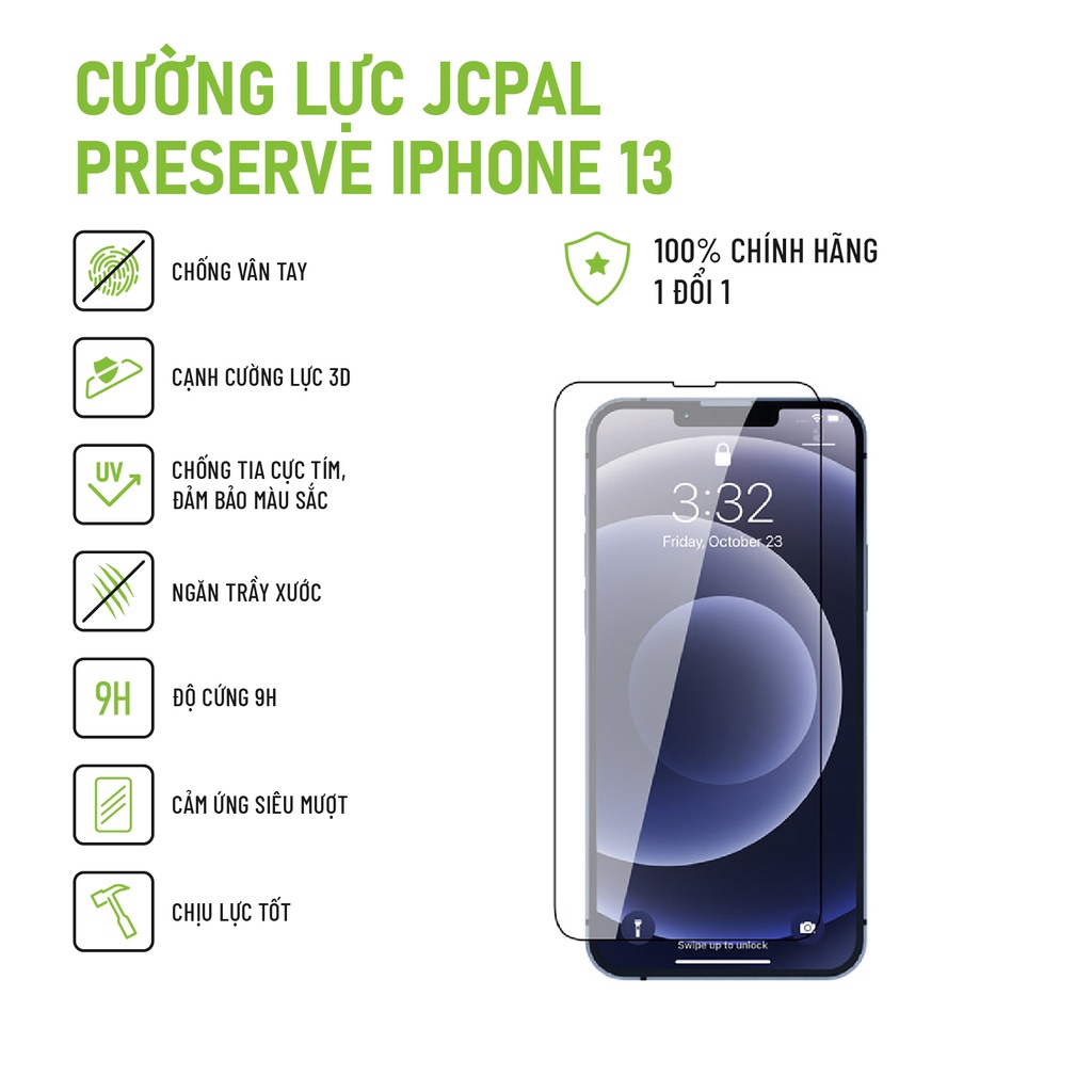 Kính cường lực JCPAL Preserver iPhone 13 | 13 Mini | 13 Pro | 13 Pro Max chống bám vân tay cực tốt, chống ánh sáng xanh