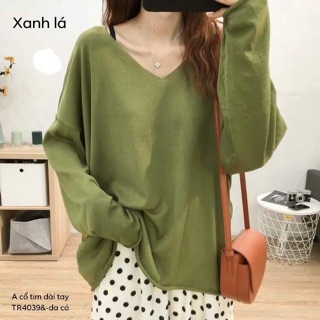Áo thun trơn cổ tim dài tay -TR